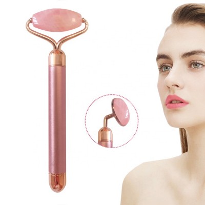 Electric Facial Vibrator Face Lifting Skin Tightening Anti Aging Slimming Guasha Jade Stone Beauty Massage Tool Rose Jade Roller